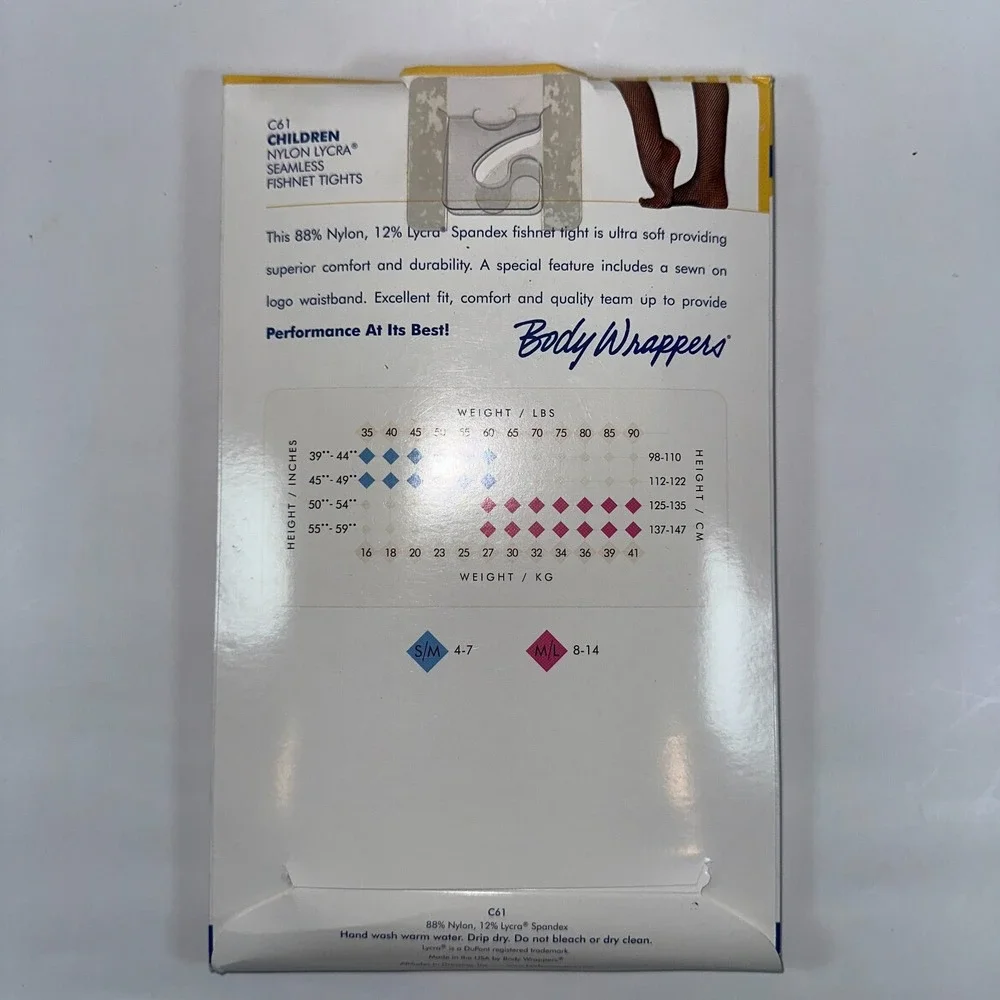 Body Wrappers C61 Girl's Size M/L TAN Total Stretch Seamless Fishnet Tights‎ NEW